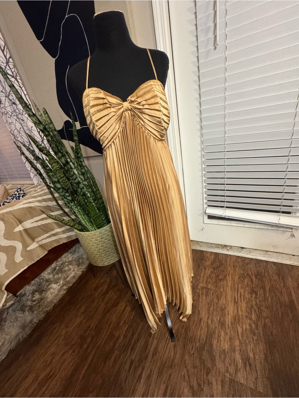 Petal & Pup Gold Pleated Midi Dress